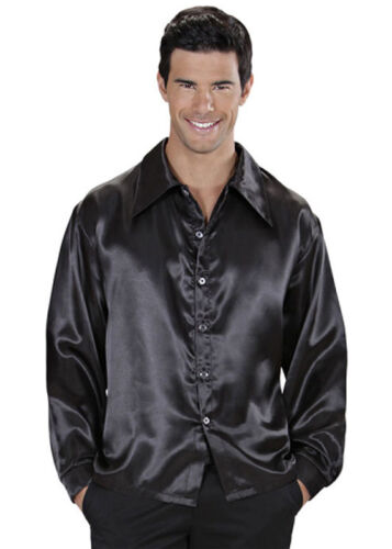 Mens 70s Disco Costume Black Satin Shirt Fancy Dress Saturday Fever Outfit  NEW | eBay