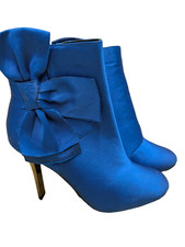 M&S Satin Boots Cobalt Blue Size 4 With Bow and Metal Heel RRP £49.50