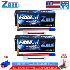 2x Zeee 4S HV Lipo Battery 6000mAh 15.2V 130C 5mm Bullet to EC5 for RC Car Truck