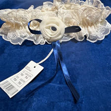 Intimissimi Ivory Lace Bridal Garter with Blue Ribbon & Rose