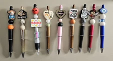 9 Cute Random Beaded Refill Pens with Focal Beads. Assorted Colors.