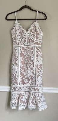 Lulus XS White Lace Dress Nude Lining Bridal Shower Engagement Party Mini