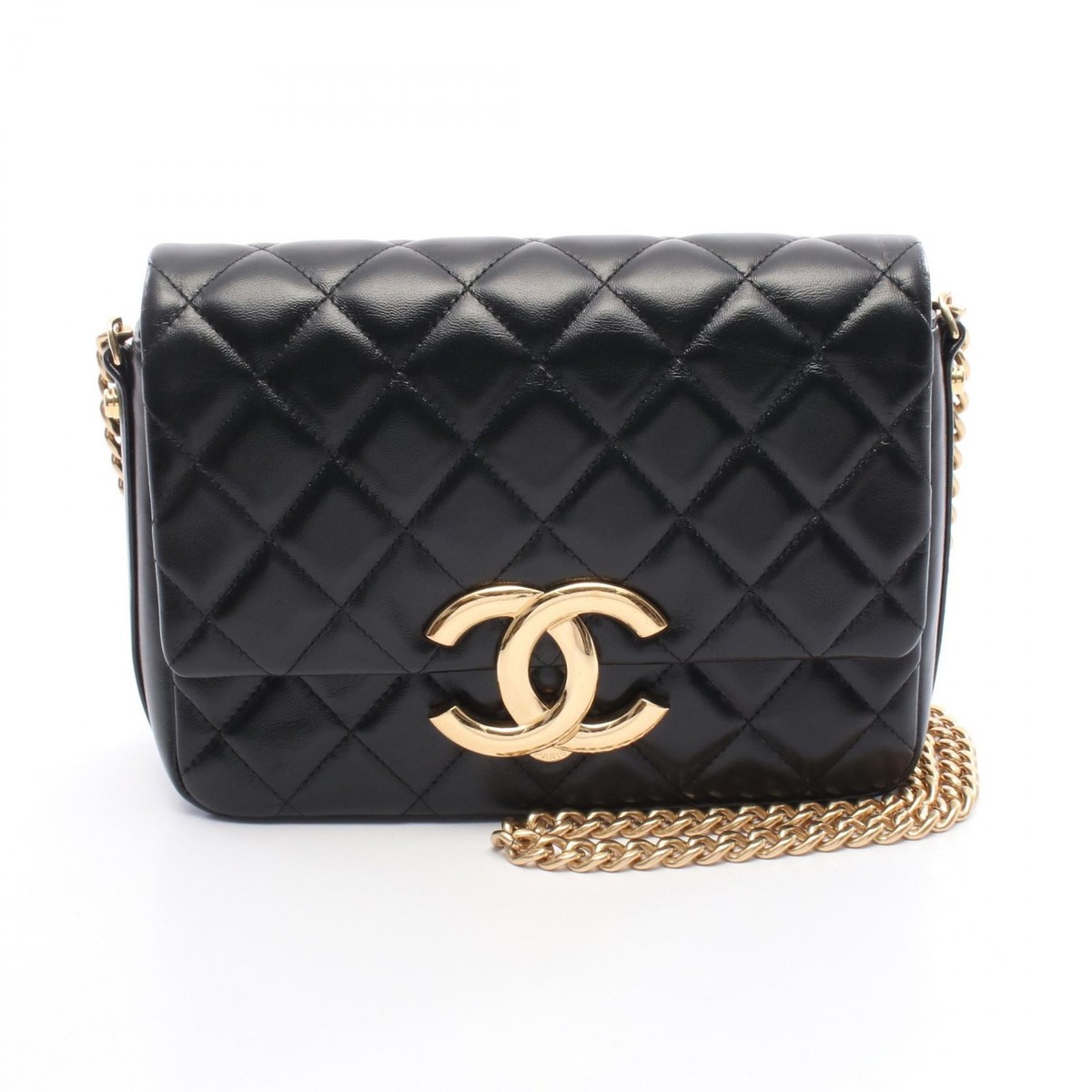 CHANEL COCO Mark chain crossbody Shoulder Bag Lambskin Black Used