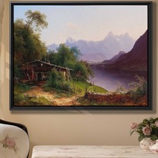 Rural Countryside Landscape Oil Painting Canvas Print for Mountain Home Decor