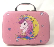 Pink UNICORN Printed Travel Rockabilly Vanity Case with Silver Handle