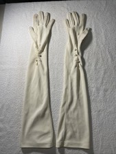 Vtg Ivory Opera Sheline Gloves Faux Mother Of Pearl Buttons Elbow Length Formal