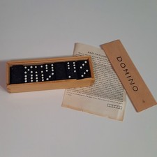 Vintage Black Dragon Domino Set 28 Pieces Wood Slide Box w/ Instructions