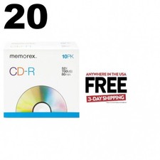 20 Memorex 52X CD-R 80min 700MB /w Slim CD Jewel Case (Logo on Top) **1-3 DAYS