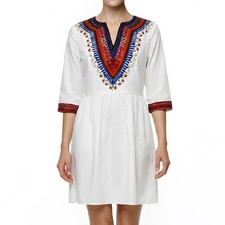 Boho Dashiki Dress, Hippie Bohemian African Tribal Print Tunic Ethnic Folk Dress