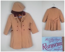 Vintage Rothschild Wool Pea Coat and Hat Girls Size 5 Brown J2670