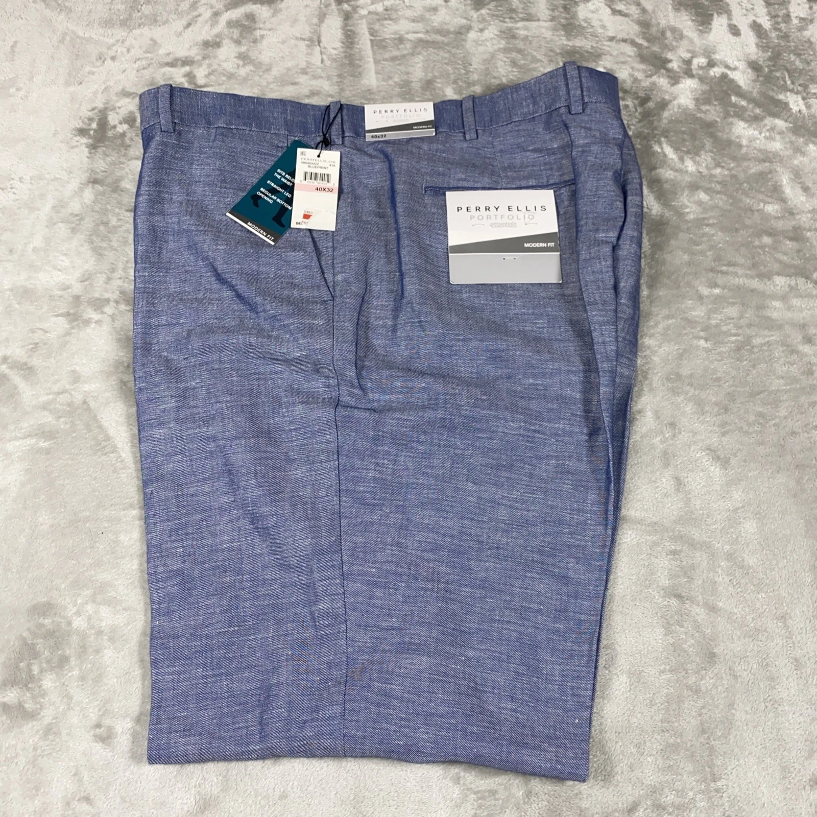 Perry Ellis Pants Men 40X 32 Blue Modern Fit Linen Blend Lightweight Casual NWT