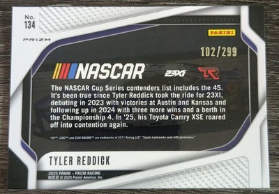 2025 Panini Prizm NASCAR Tyler Reddick Rides Silver Pulsar /299