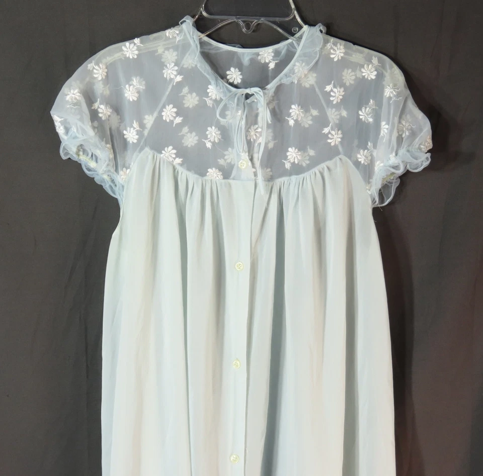 VTG Carters Light Blue Night Gown Robe JUNIORS GIRLS 13 Silky Nylon w/Lace Upper - Image 2 of 4