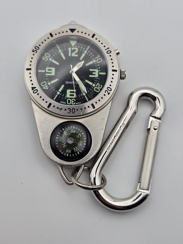 Keychain Stop Watch Compas Stainless Steel Battery Analog Military NEEDS BATTERY