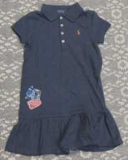 New Polo Ralph Lauren Little Girls Drop Waist Cotton Dress - Size 6X - Blue