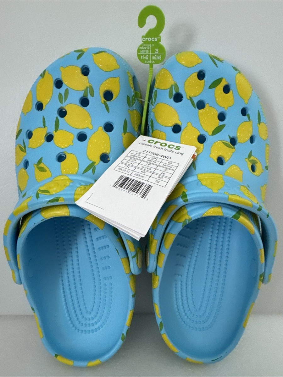 Crocs Classic Fresh Fruits Clog Lemons Womens 10 Blue / Yellow