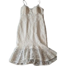 GUESS Women White Lace Fit & Flare Midi Dress Sweetheart Zip Sleeveless 14