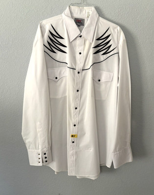 Vtg Ely Diamond Snap Down Western Men s XL With Inset Black On White