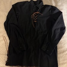 Men's Renaissance Pirate Viking Medieval look Shirt Lace Up Black M
