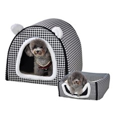 Dog/Cat Bed, 2-in-1 Indoor Pet House  Fluffy Mat, Removable Washable Cover