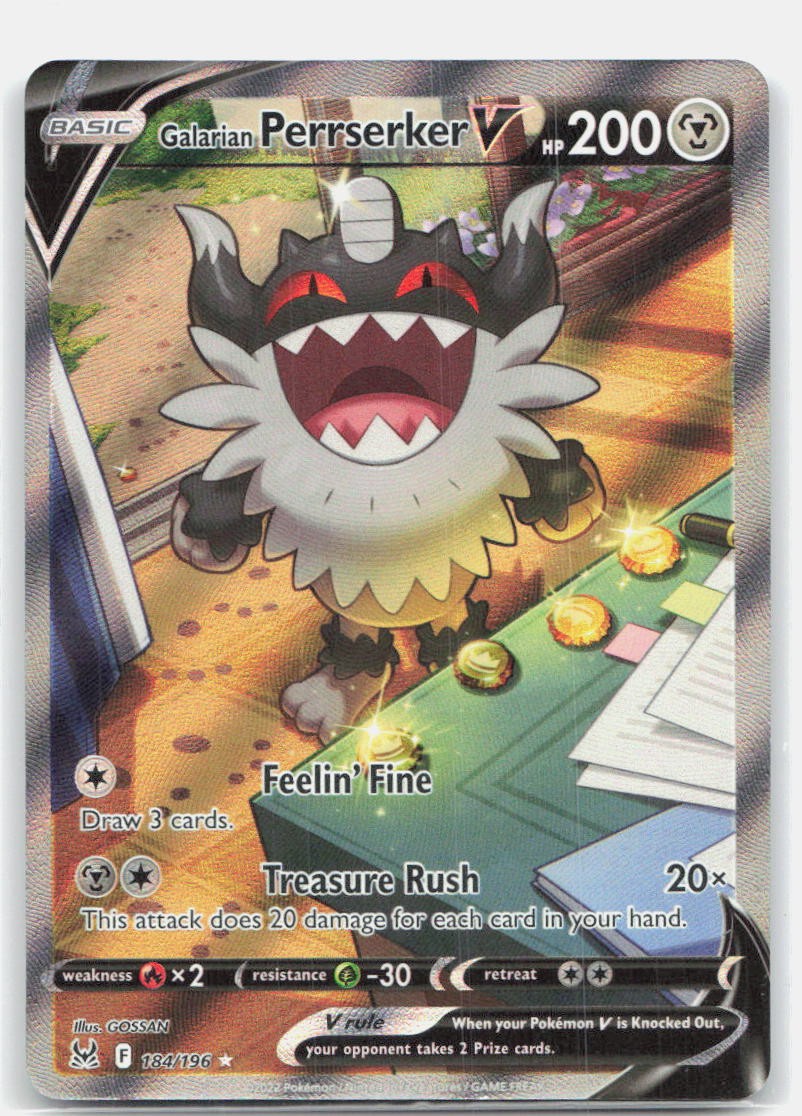 Galarian Perrserker V 184/196 Ultra Rare Lost Origin Pokemon Near Mint
