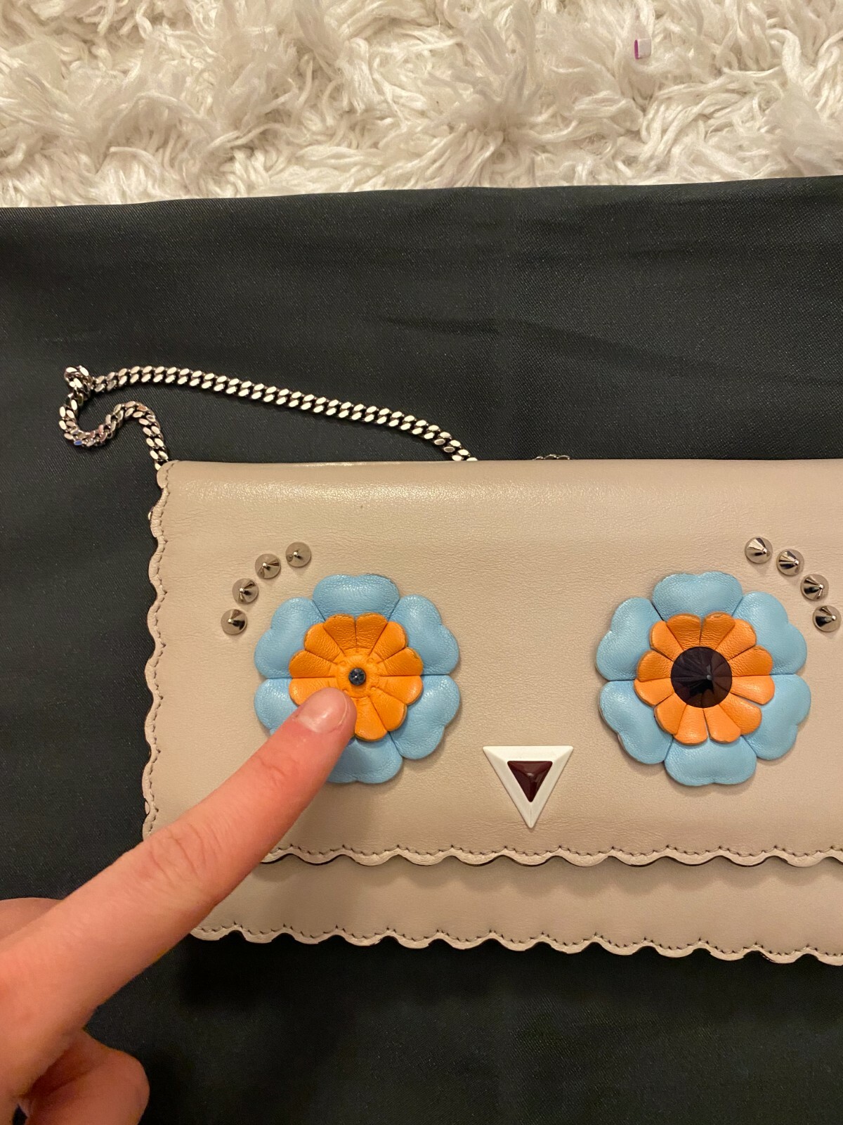 FENDI Authentic Crossbody Wallet on Chain Bag. Beige. Gem