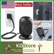 Compact 10ft Surge Protector Power Strip with 8 AC Outlets & USB Charging Ports