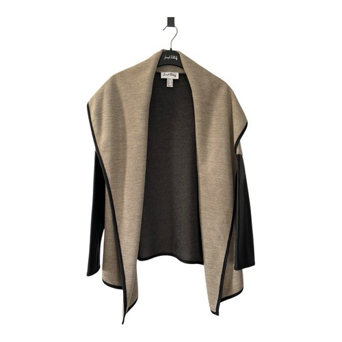Joseph Ribkoff Pullover Damen 8 braun offene Strickjacke schwarz Kunstlederärmel
