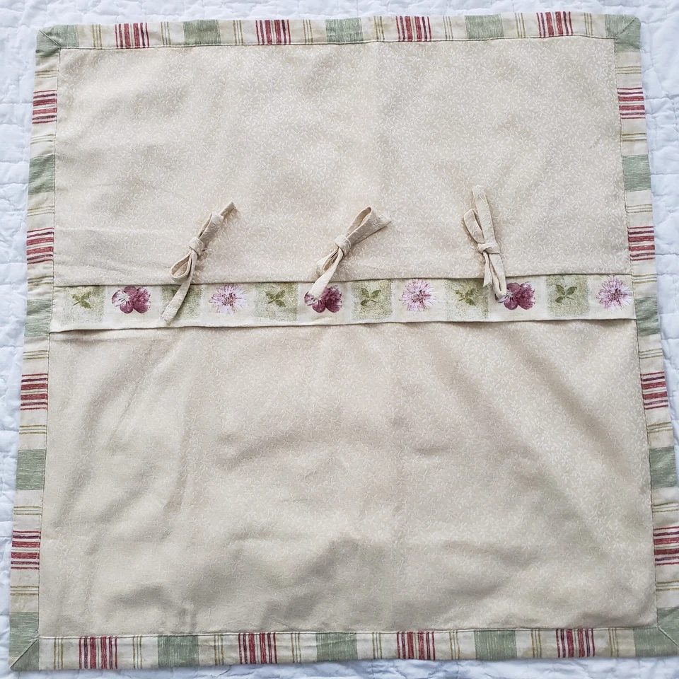 Waverly Euro Pillow Shams (2) 26X 26 Floral Striped Trim Beige Wine Green Mexico - Image 2 of 4