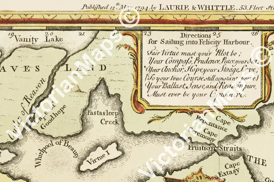 antique ROAD OF LOVE matrimony marriage map Laurie Whittle 1794 art print poster — 第 4/4 张图片