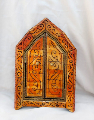 Vintage Ancient Morrocan Brass Camel Bone Studded Wall Mirror Handmade Home Deco