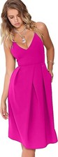 Eliacher Women's Deep V Neck Adjustable Spaghetti Straps Dress Pink XL 16-18