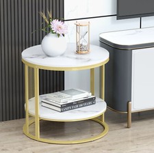 Round Coffee Tables Bilayer Marble End Coffee Table Sofa Side Shelf Table Gold L