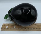 Vintage Murano Style Art Glass Dark Purple Eggplant Vegetable With Green Stem — photo 5