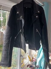 Pu Leather Jacket In Uk New Biker Ladies 10 Medium Sexy Fitted Zips Pockets Cool