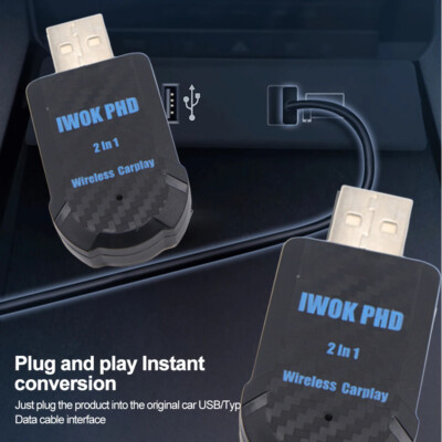  Smart USB Plug&Play 2 in 1 Wireless Carplay Adapter For Apple iOS Android Auto