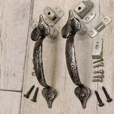 2PC Vintage Mckinney Forged Iron Push Button Latch Cabinet Hardware -Relieved Ir