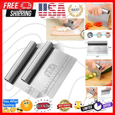 Stainless Steel Dough Scraper & Pizza Cutter - 2PCS with Measuring Scale