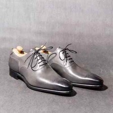 New Handmade Oxford Leather Gray Formal Lace Up Brogue Dress Shoes For Men