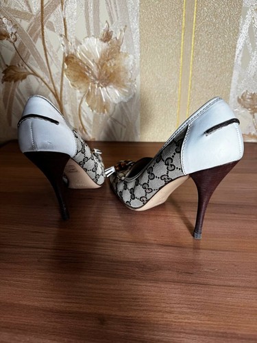 GUCCI Monogram Bamboo Square Toe Kitten Heels Pumps Size: 37/23-24cm Vintage - Picture 6 of 11