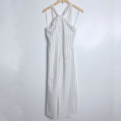 NWT Massimo Dutti Women's Striped Halter Midi Dress White/Blue Size Small