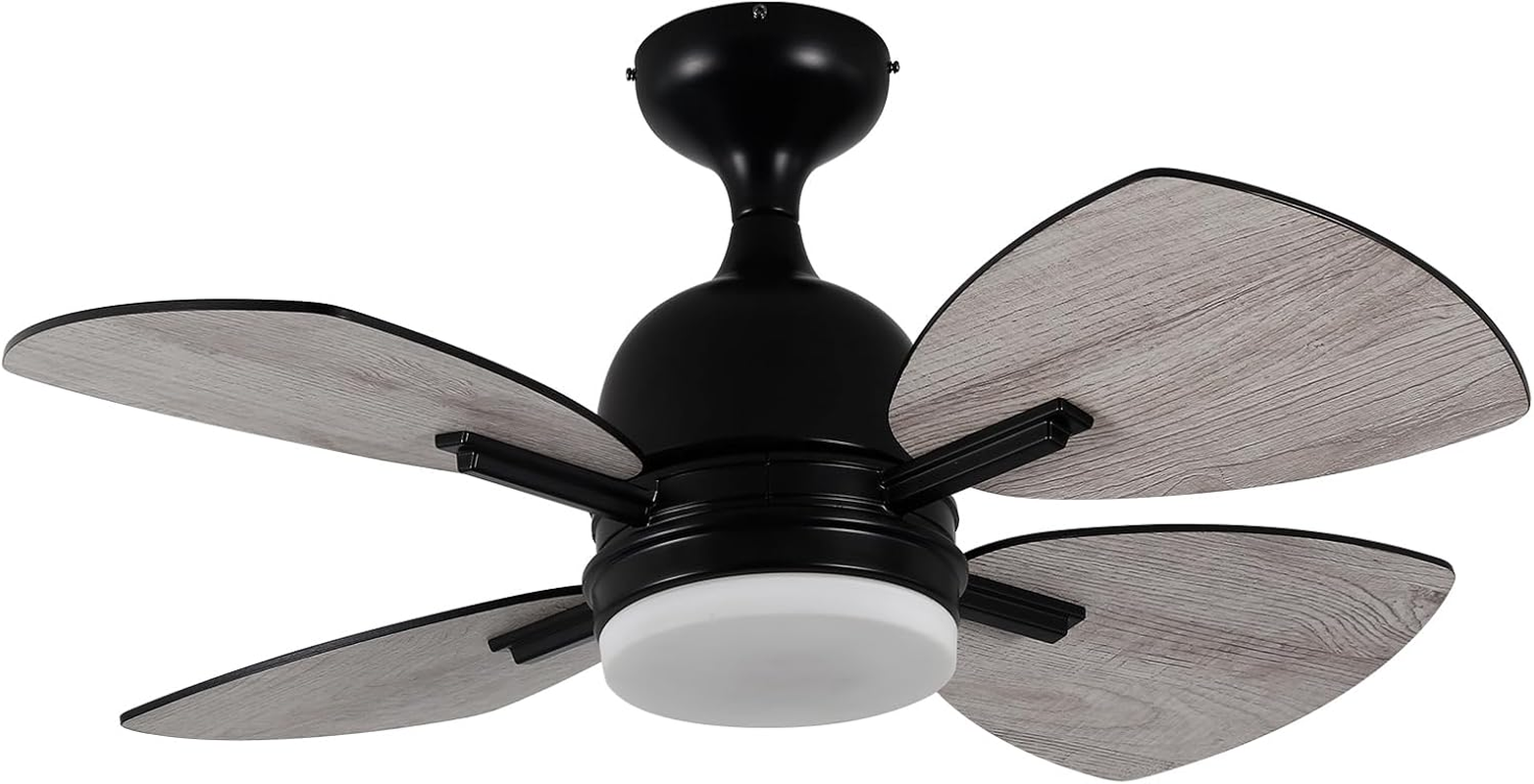 32-Inch Black Ceiling Fan with Remote, Dimmable LED Lights, 4 Blades