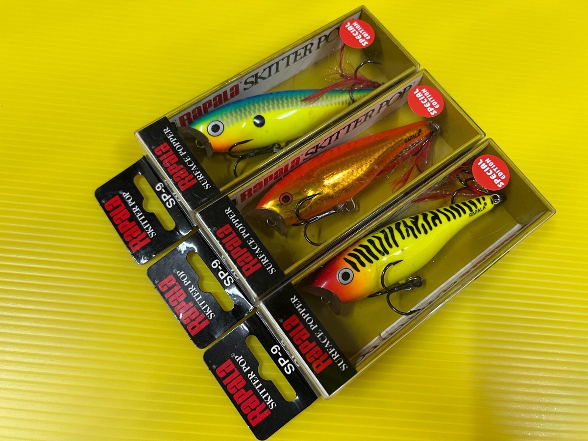 Lot F Three Rapala Skitter Pop SP-9 in CM, GF & PRT Colors Fishing