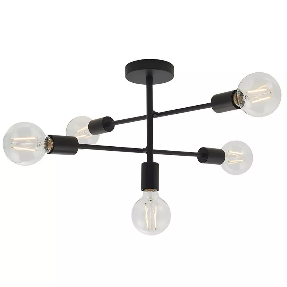 Semi Flush Ceiling Lamp Matt Black 5x Multi Light Industrial