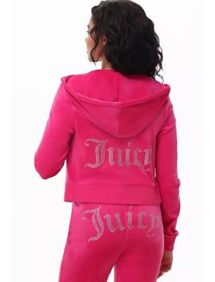JUICY COUTURE Velour OG Bling Tracksuit Hoodie Pant Set Pink