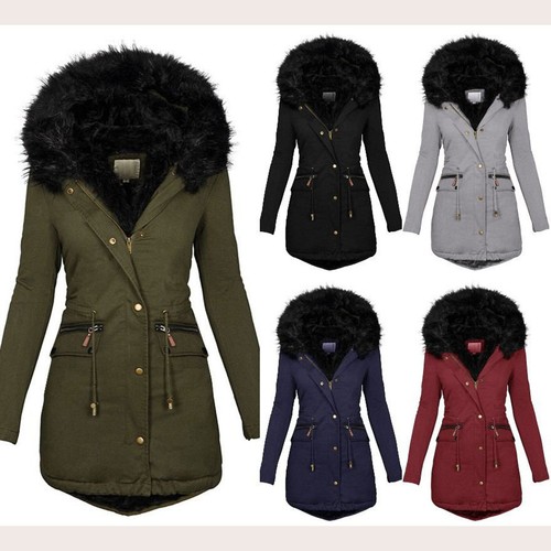 Women's Thicken Fleece Lined Parka Winter Coat Hooded Jacket with Pockets