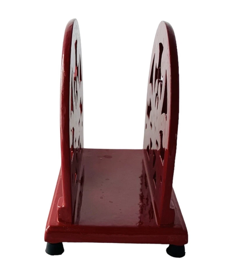 "Soporte servilletero de hierro fundido esmalte rojo con patrón de pergamino y hojas 4"" H x 3,5"" W x 5,5"" L" Foto 4 de 4