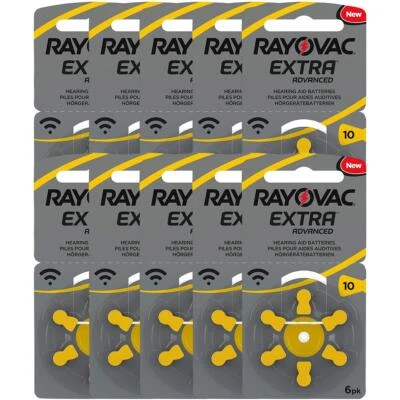 60 x Rayovac Extra Advanced Hörgerätebatterien Gelb PR70 Typ 10 10x6er Blister
