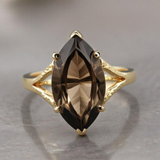 Natural Smoky Quartz Marquise 7x14 925 Solid Silver Engagement Woman Gift Ring,
