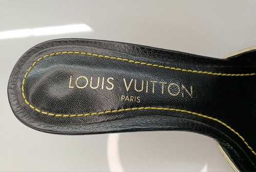 Authentic Louis Vuitton Black Leather Mules MA0094 Size 35 US 5 Used - Picture 2 of 5